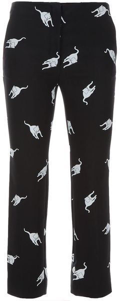 Miu Miu Cat Print Silk Trouser - Lyst