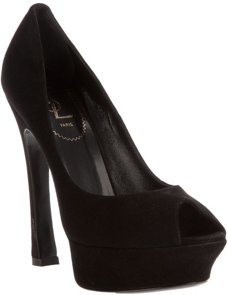 Yves Saint Laurent Peep Toe Shoe in Black - Lyst