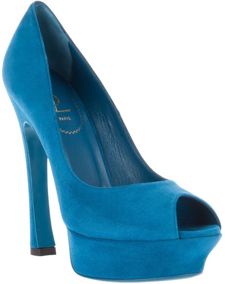 Yves Saint Laurent Peep Toe Shoe in Blue - Lyst