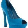 Yves Saint Laurent Peep Toe Shoe in Blue - Lyst