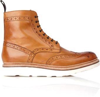 Grenson Tan Brogued Fred Vibram Boots - Lyst