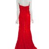 Oscar De La Renta Embroidered Floral Lace Strapless Gown in Red (floral) - Lyst