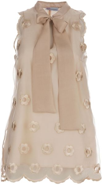Red Valentino Silk Appliqué Top in Beige (nude) - Lyst