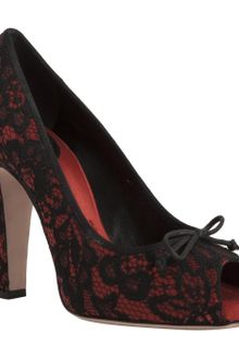 D&G Red Satin and Lace Peep Toe Pumps - Lyst