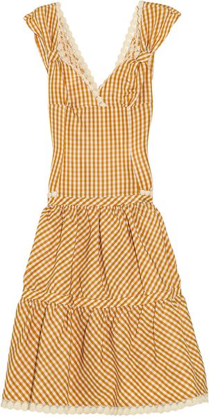 Luisa Beccaria Lace-trimmed Gingham Silk-faille Dress - Lyst