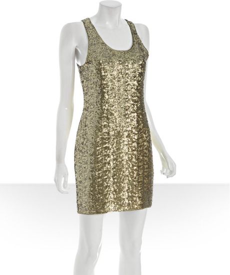 Alice + Olivia Gold Sequin Tank Dress in Gold - Lyst