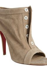 Christian Louboutin Taupe Suede Peep Toe Button Booties