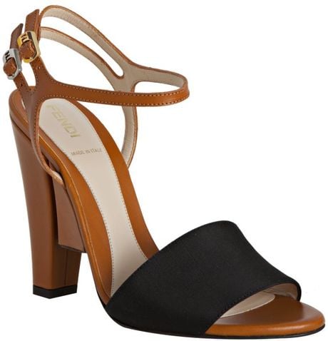 Fendi Black Faille Colorblock Ankle Strap Sandals in Brown (black) - Lyst