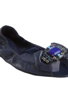 Miu Miu Navy Leather Crystal Detail Peep Toe Flats - Lyst