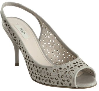  Cloud Grey Leather Floral Cutout Slingbacks 