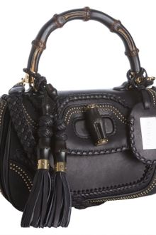 Gucci Black Leather New Bamboo Stud Trim Shoulder Bag - Lyst