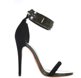 Celine Black Calf Velvet Mulese Sandals - Lyst