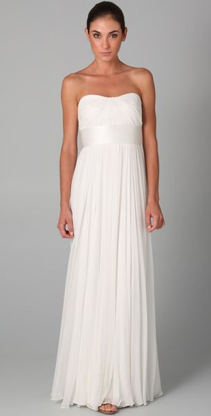 Notte By Marchesa Strapless Chiffon Gown with Pleated Bodice in White - Lyst