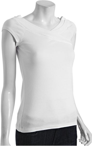 Three Dots White Cotton Overlapping Vneck Tshirt in White - Lyst