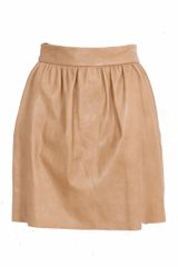 Alice + Olivia Leather Tulip Skirt in Tan