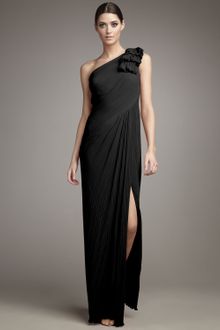 Tadashi Shoji Shirred One-shoulder Gown - Lyst