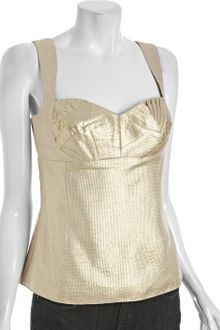 Elie Tahari Gold Silk Blend Basketwoven Denise Bustier Top - Lyst