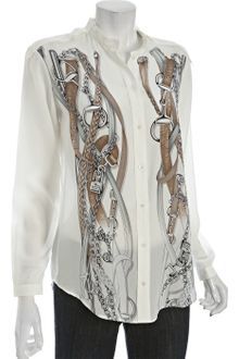 Gucci Ivory Silk Sheer Strap Print Button Front Blouse - Lyst