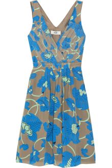Tibi Printed Pleated Silk Dress - Lyst