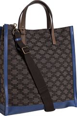 Celine Blue Logo Canvas Leather Trim Tote