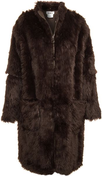 Mm6 X Opening Ceremony Faux Fur Coat in Brown - Lyst