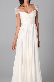 Reem Acra Twist Front Gown with Jeweled Sleeves - Lyst