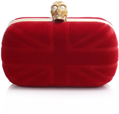 Alexander Mcqueen Velvet Britain Clutch in Red - Lyst