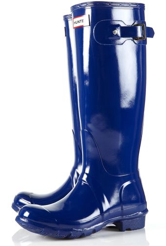 Topshop Cobalt Blue Glossy Tall Wellies By Hunter - Lyst