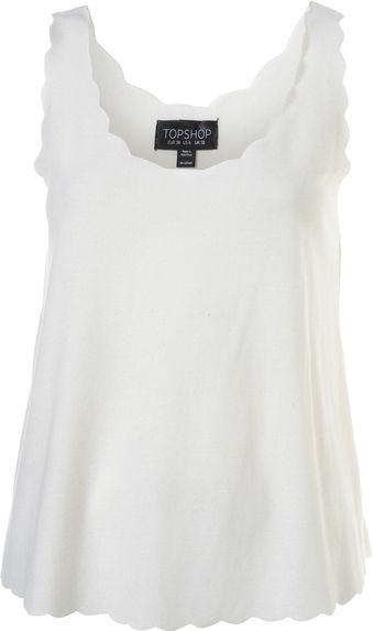 Topshop Cream Basic Scallop Vest - Lyst