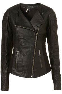 Topshop Pintuck Leather Biker Jacket - Lyst