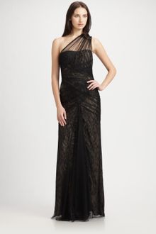 Ml Monique Lhuillier Lace and Tulle One Shoulder Gown - Lyst