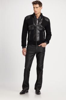 Versace Leather-trim Sweater Jacket - Lyst