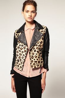 ASOS Collection Asos Leather Biker with Leopard Pony Effect Panel - Lyst