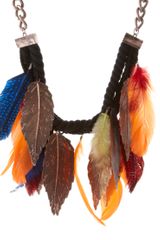 ASOS Collection Asos Statement Metal Feather and Multi-coloured Feather Necklace