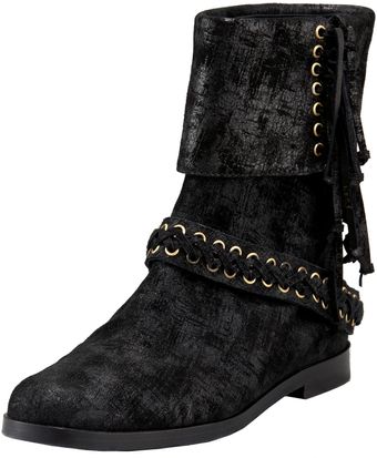 Balmain Laced Suede Fold-over Bootie - Lyst