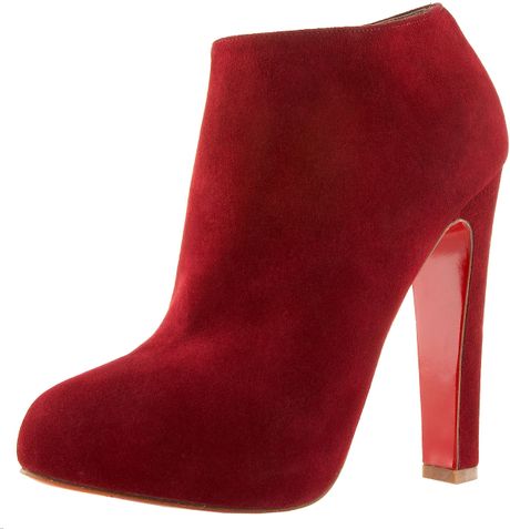Christian Louboutin Suede Thickheel Bootie in Red (black) - Lyst