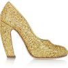 Miu Miu Glitterfinish Leather Pumps in Gold - Lyst