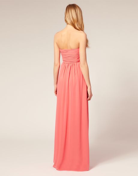 Ted Baker Bandeau Maxi Dress With Pleated Bodice In Pink Lyst