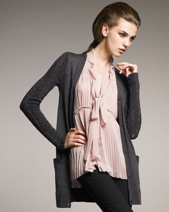 Vera Wang Cable-sleeve Cardigan - Lyst