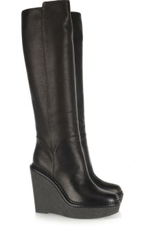 Yves Saint Laurent Wedge Leather Knee Boots - Lyst