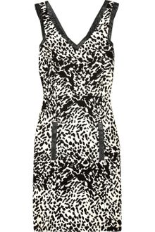 Tibi Leather-trimmed Cotton-crepe Dress - Lyst
