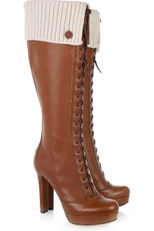 Gucci Lace-up Leather Knee Boots - Lyst