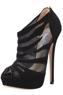 Jimmy Choo  Suede and Mesh Kerfield Peeptoe Booties - Lyst
