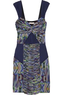 Matthew Williamson Ruched Ikat-print Satin-jersey Dress - Lyst
