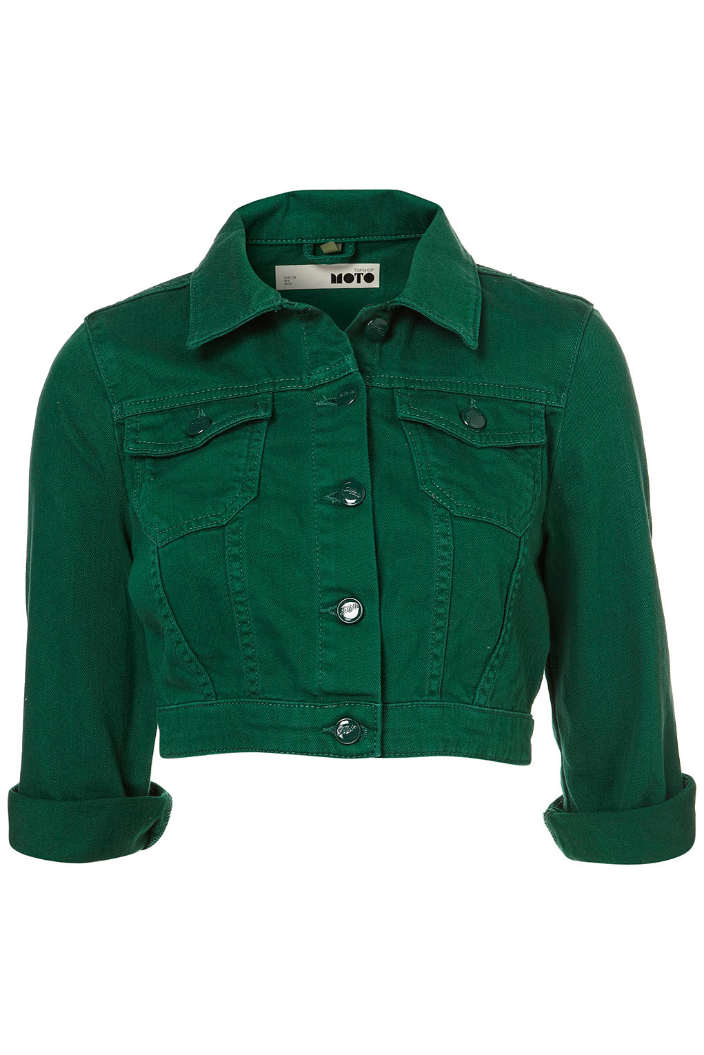 Moto Denim Western Crop Jacket in Green (emerald) Lyst