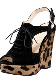 Prada Lace-up Wedge Sandal - Lyst