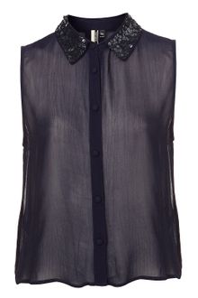 Topshop Sequin Collar Shirt - Lyst