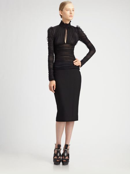 Alexander Mcqueen Ruched Gauze Jersey Top in Black - Lyst