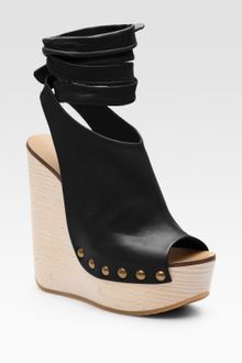 Chloé Studded Leather Wedge Sandals - Lyst