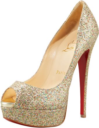 Christian Louboutin Lady Glittered Peep-toe Pump - Lyst